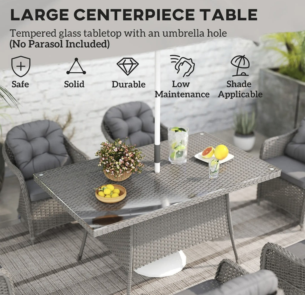 7-Piece Rattan Garden Dining Set with Glass Table – Light Grey