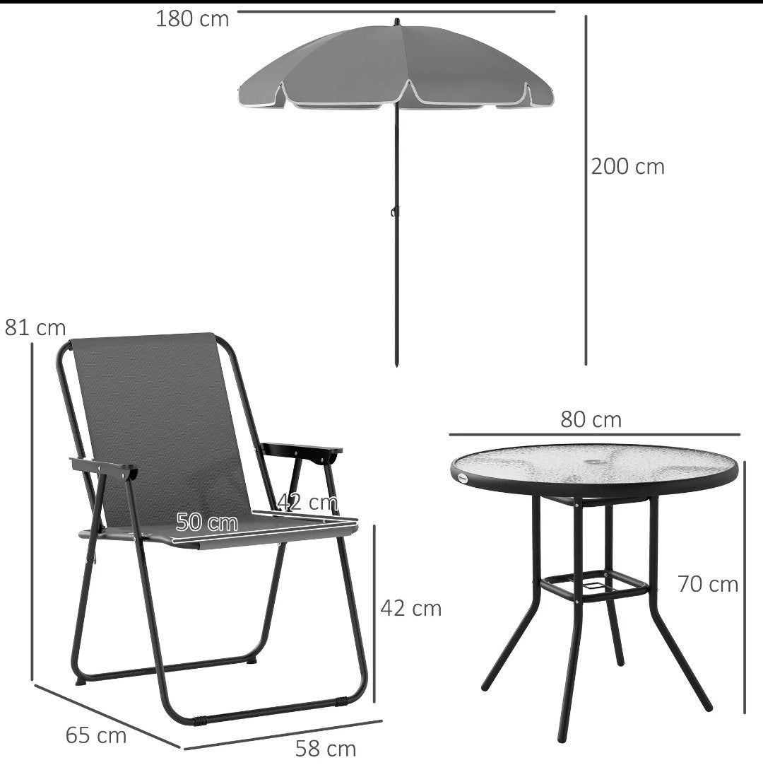 4-Seater Garden Furniture Set with Parasol – 6 Piece, Grey