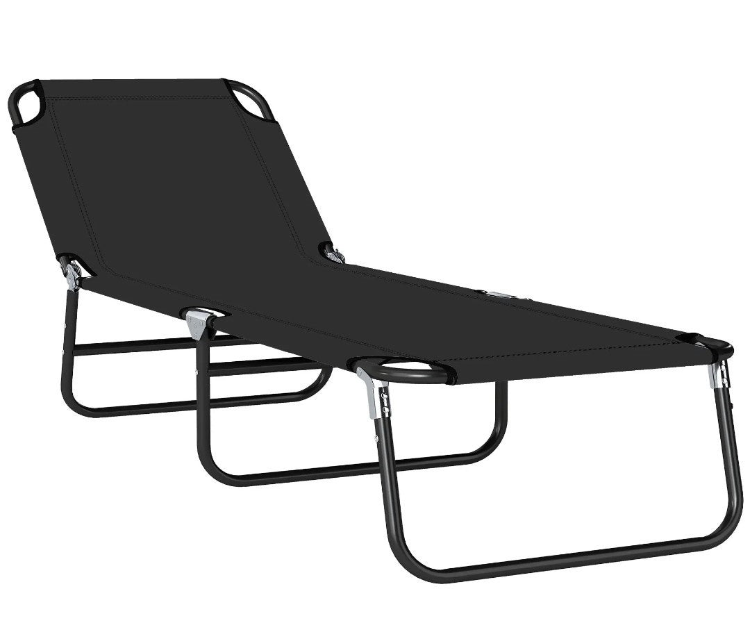 Foldable Sun Lounger | 5-Position Adjustable Backrest, Portable Recliner | Black