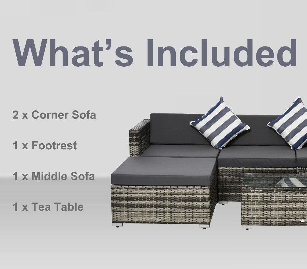 4-Seater Rattan Garden Sofa Set | Wicker Sectional with Cushions, Grey