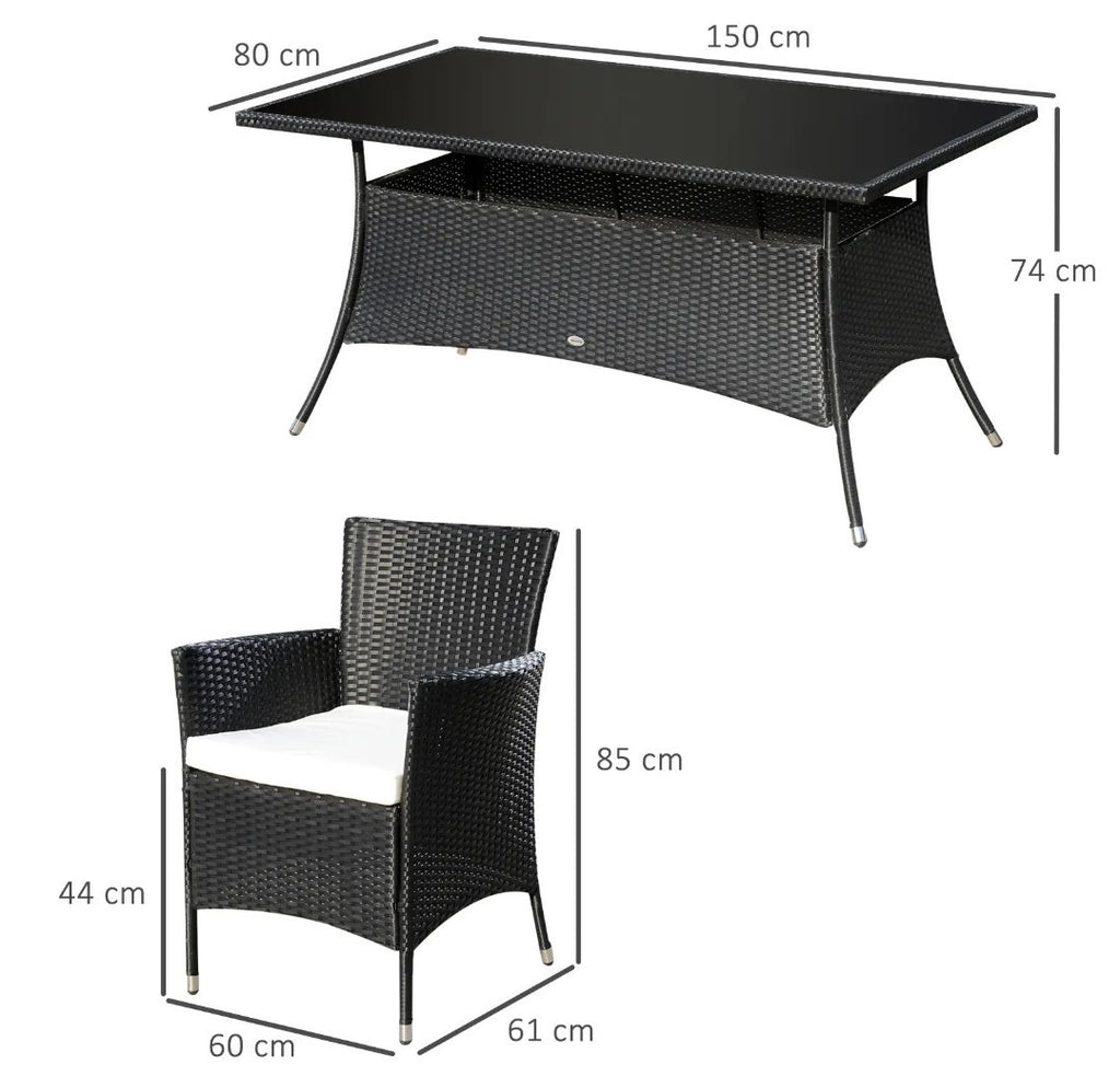 7-Piece Rattan Garden Dining Set with Cushions – Black