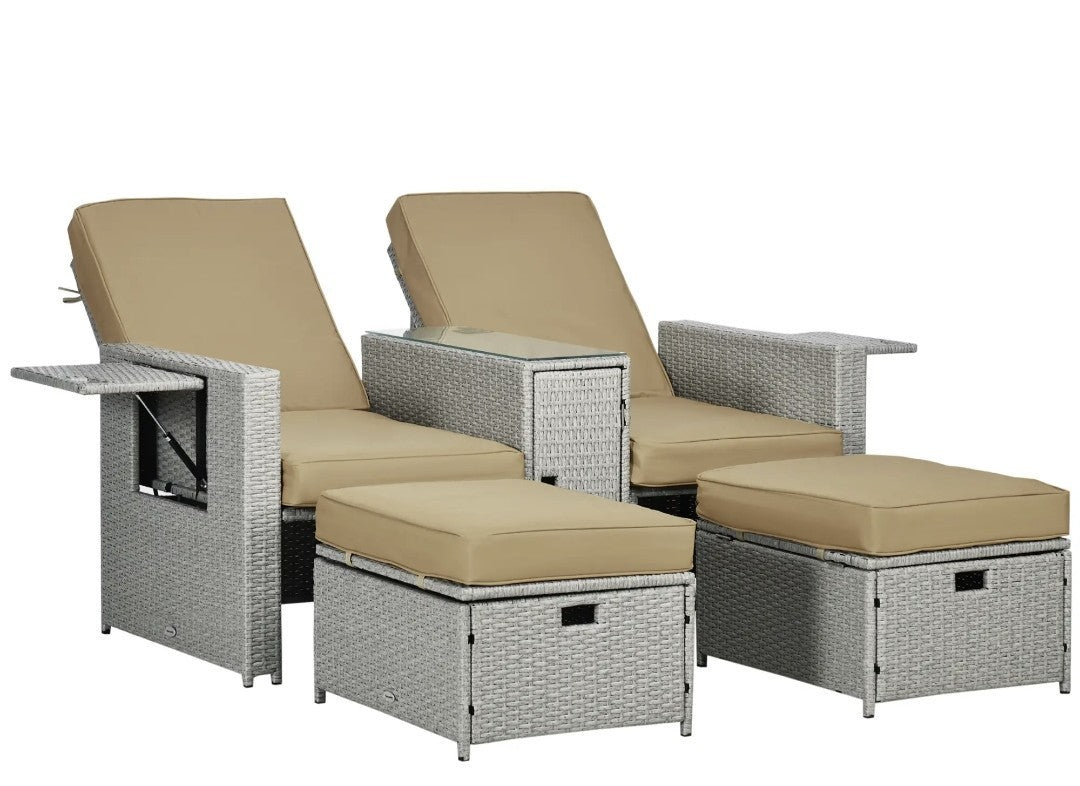 5-Piece PE Rattan Garden Sofa Set | Wicker Outdoor Furniture with Cushions | Khaki