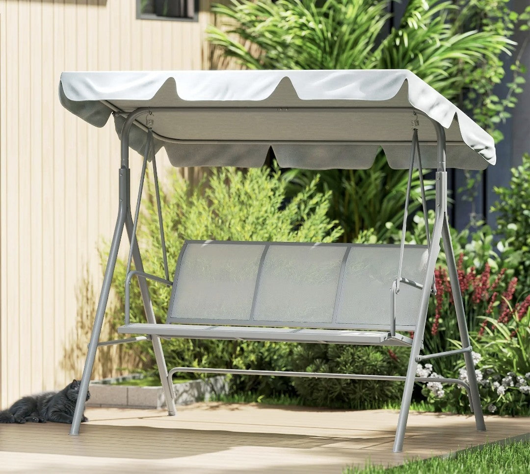 3-Seater Garden Swing Chair with Canopy – Light Grey