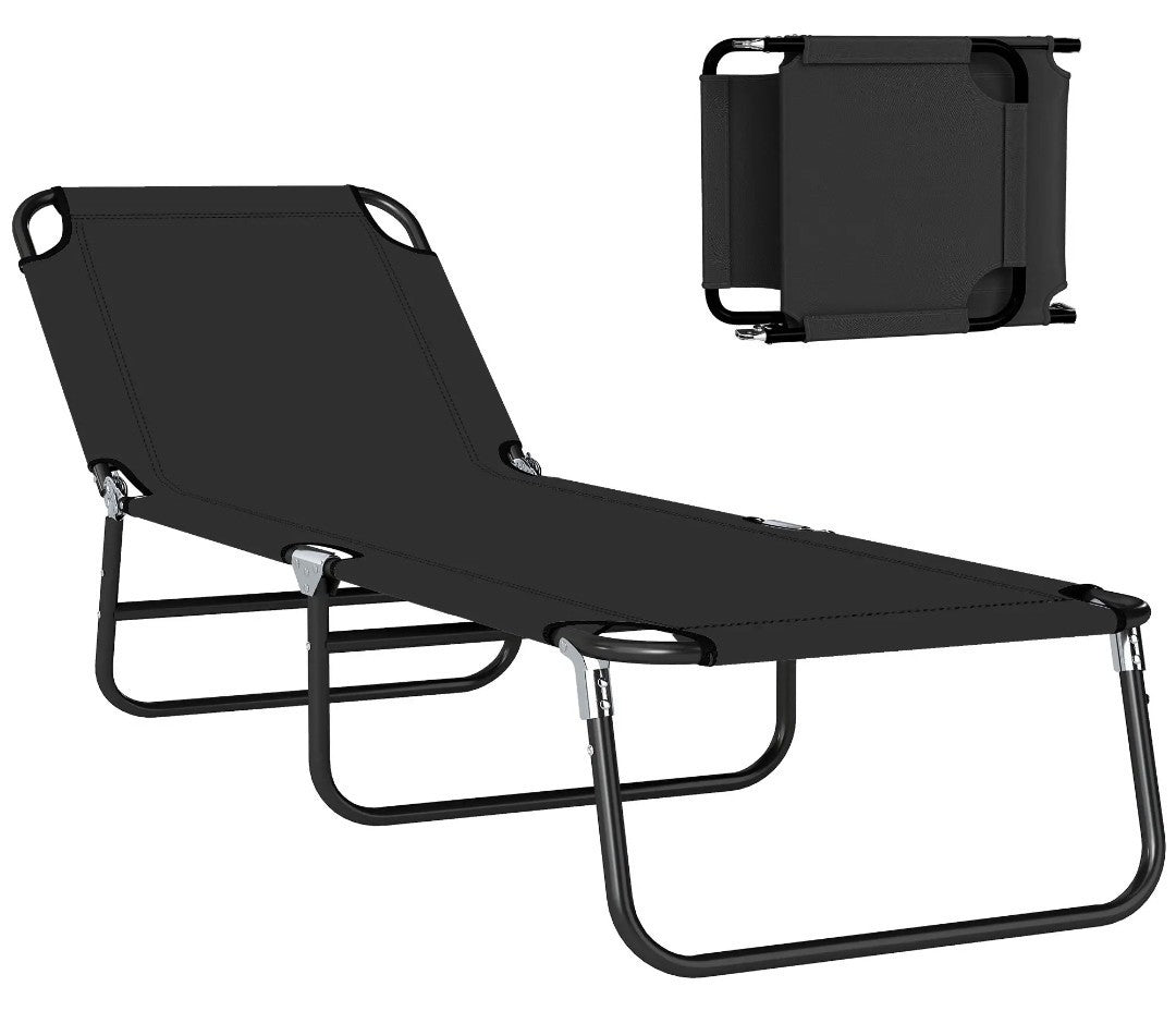 Foldable Sun Lounger | 5-Position Adjustable Backrest, Portable Recliner | Black