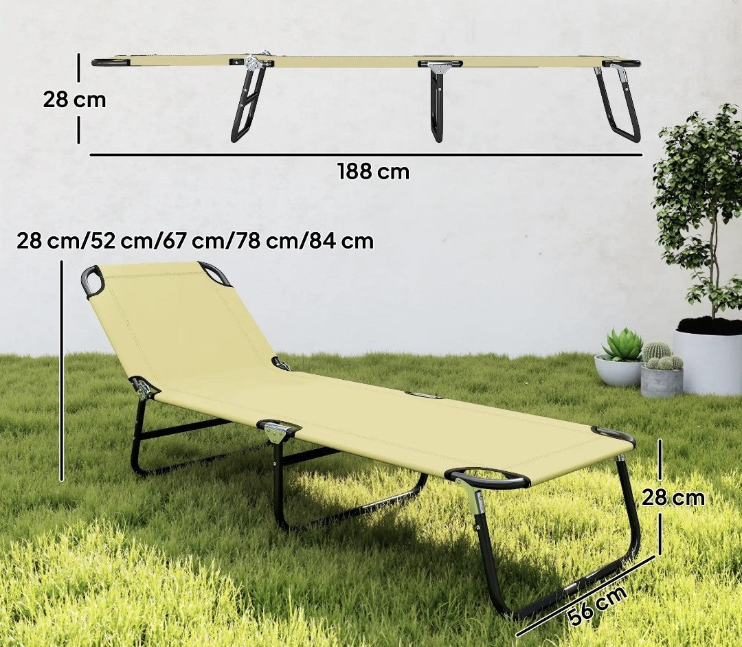 Foldable Sun Lounger | 5-Position Adjustable Backrest | Portable Recliner Chaise
