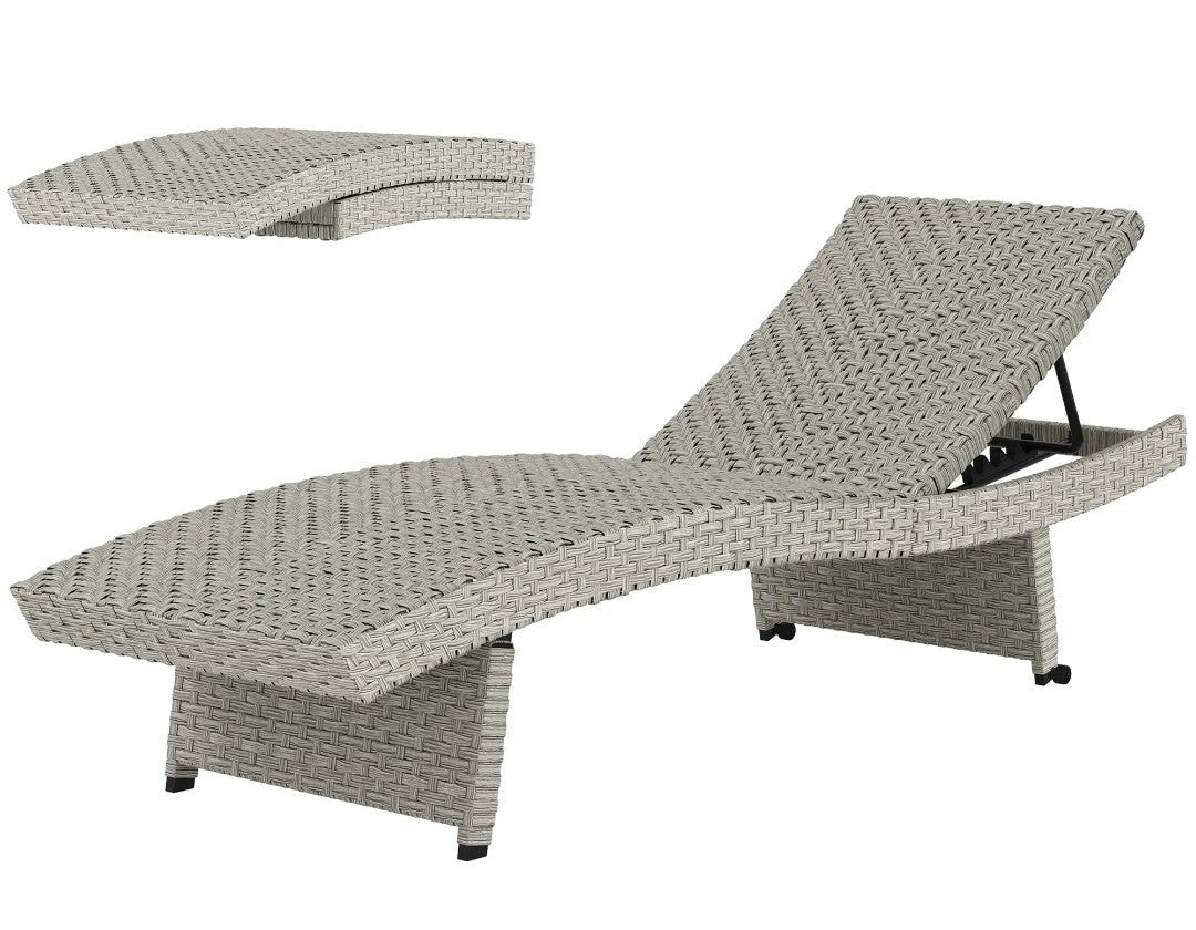 PE Rattan Sun Lounger – Grey | 4-Level Adjustable Recliner