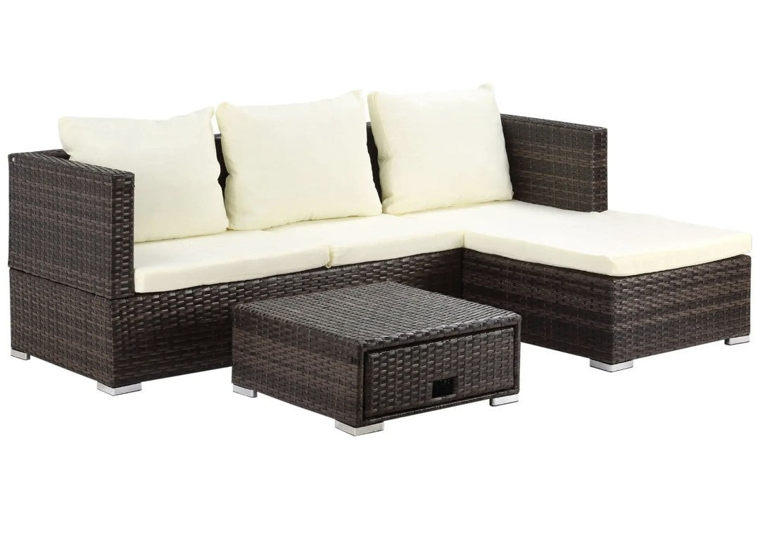 3-Piece Garden Sofa Set with Reclining Sofa & Storage Coffee Table – Brown | FSC Certified