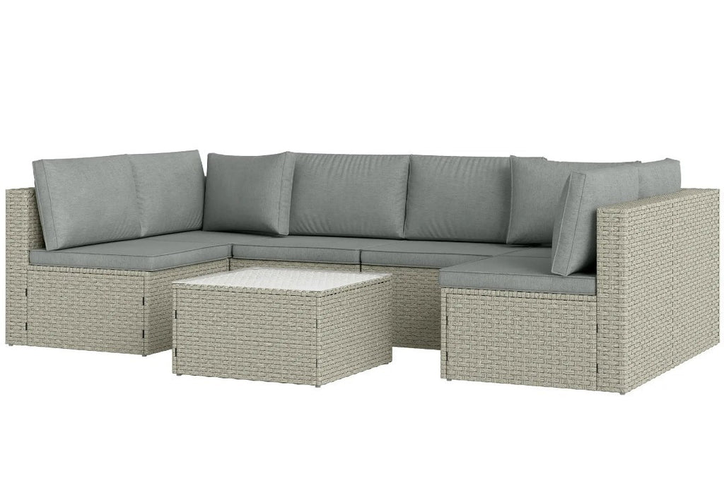 7-Piece Modular Rattan Garden Set | Light Brown Outdoor Patio Furniture
