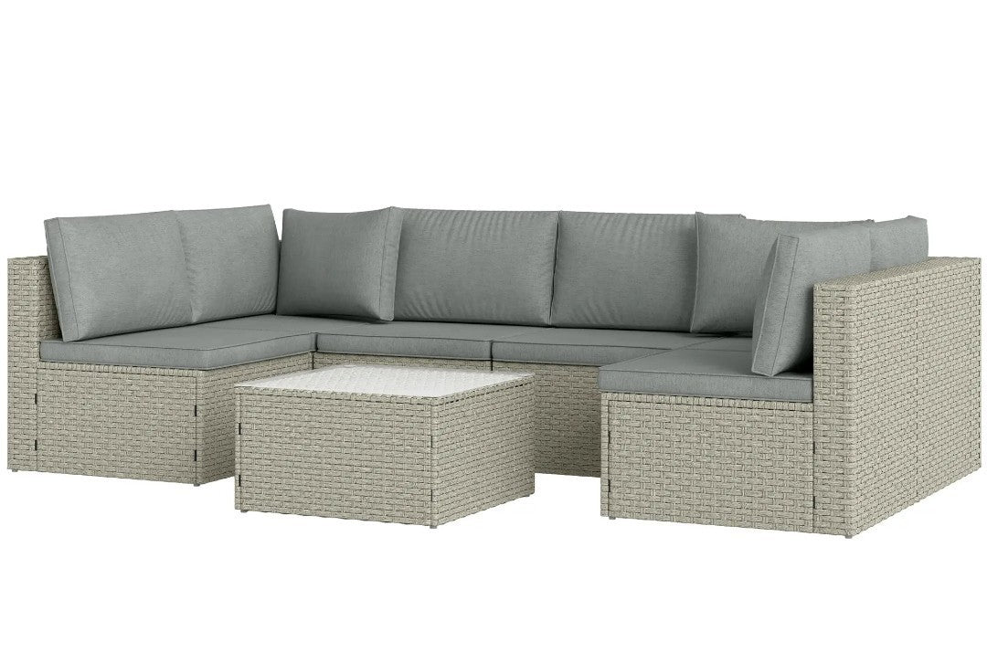 7-Piece Modular Rattan Garden Set | Light Brown Outdoor Patio Furniture