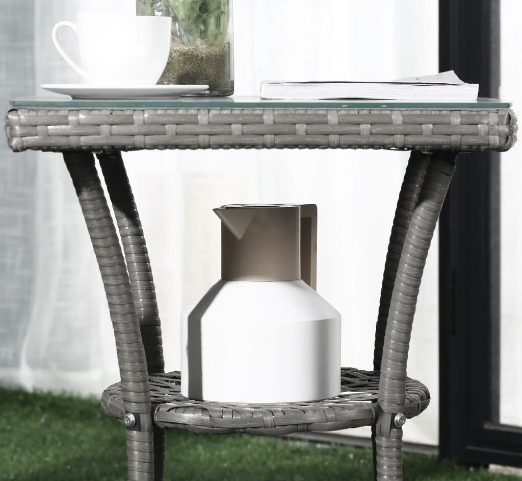 3-Piece Rattan Garden Bistro Set with 2-Tier Table | Grey