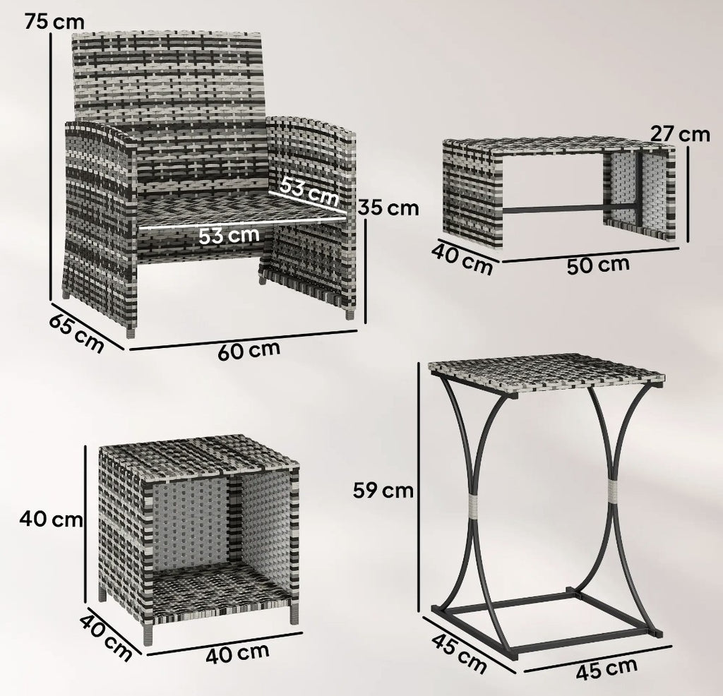 6-Piece Space-Saving Rattan Patio Furniture Set | Grey Cushions