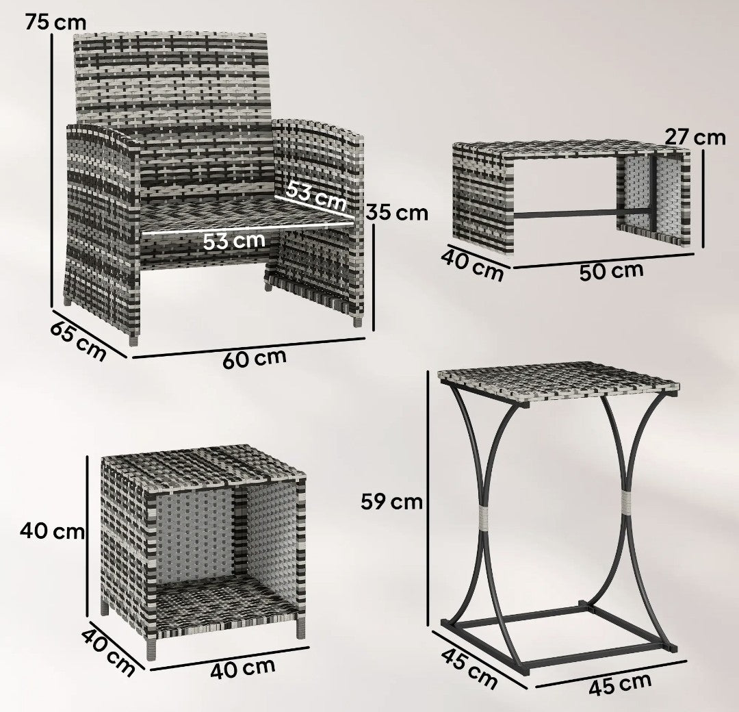 6-Piece Space-Saving Rattan Patio Furniture Set | Grey Cushions