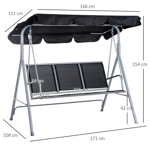 3-Seater Garden Swing Chair with Canopy – Black