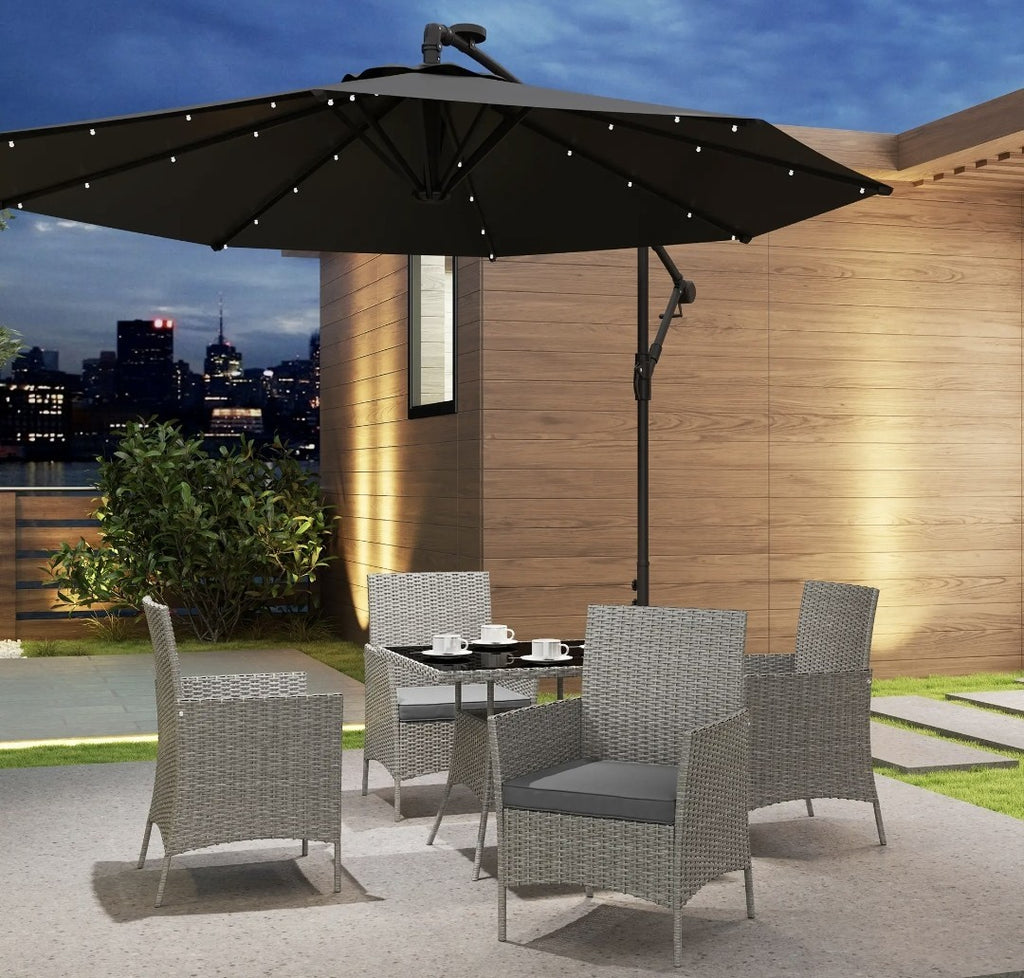 5-Piece Rattan Garden Dining Set with Cushions – Light Grey