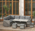 7-Piece Rattan Garden Sofa Set with Fire Pit Table & Cushions | Grey