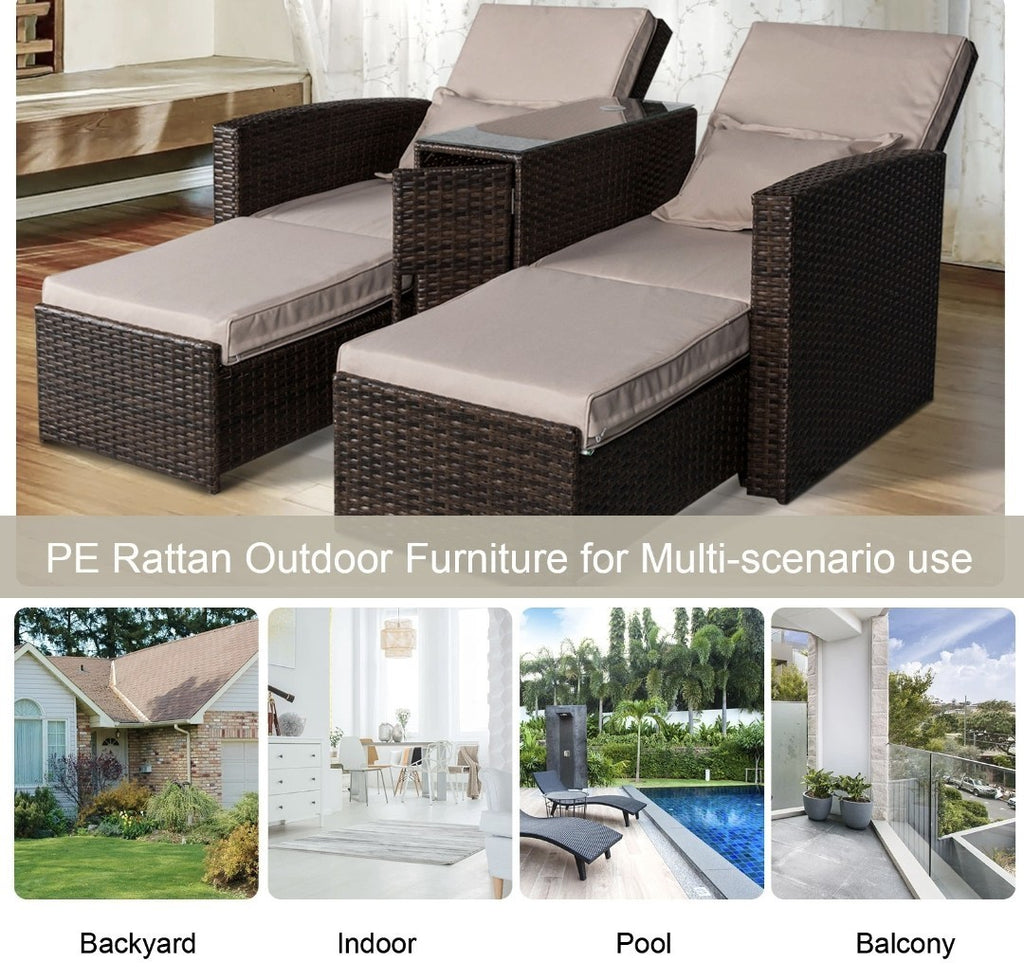 2-Seater Rattan Sofa Lounger Set – Brown & Beige | 5-Position Recliner