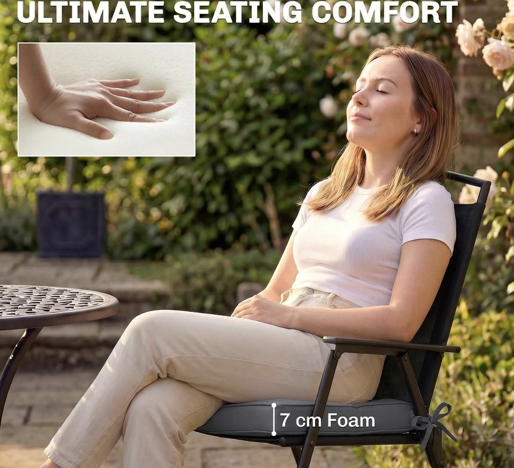 Garden Chair Seat Cushions | Set of 2 | 7cm Foam | Water-Resistant | Dark Grey
