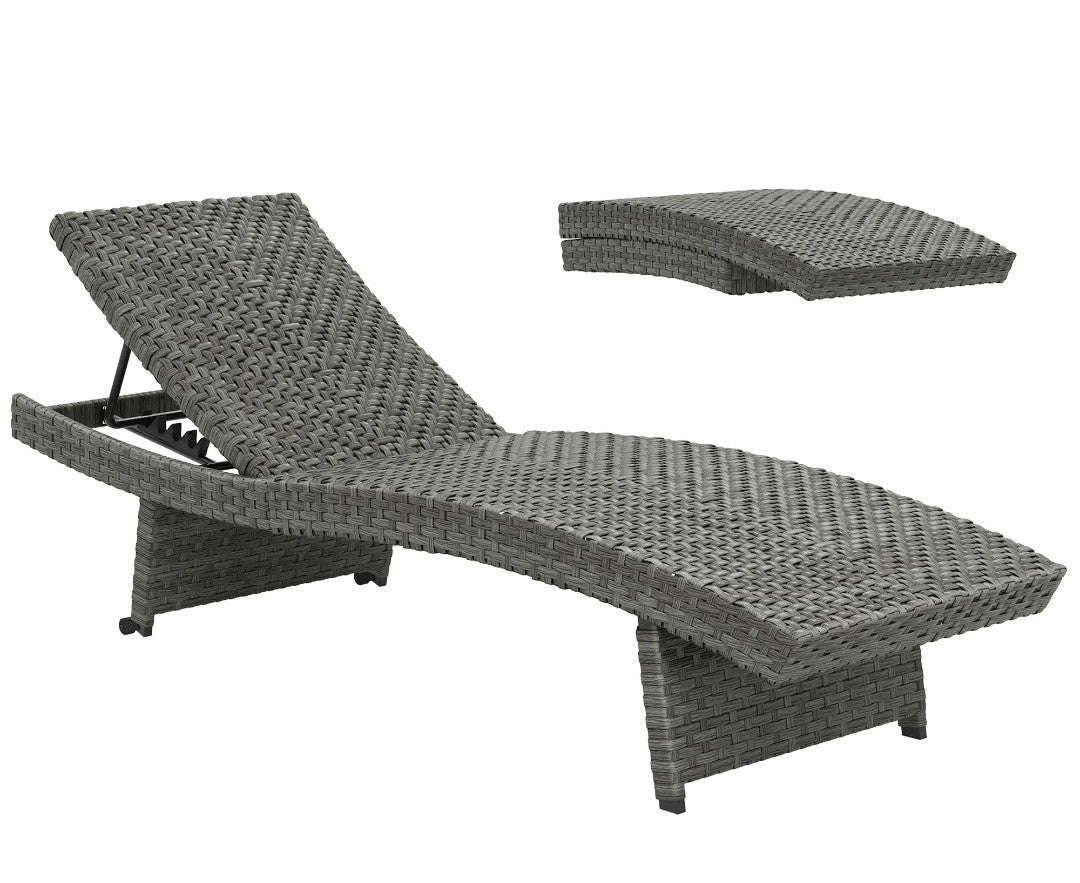 PE Rattan Sun Lounger – Mixed Grey | 4-Level Adjustable Recliner