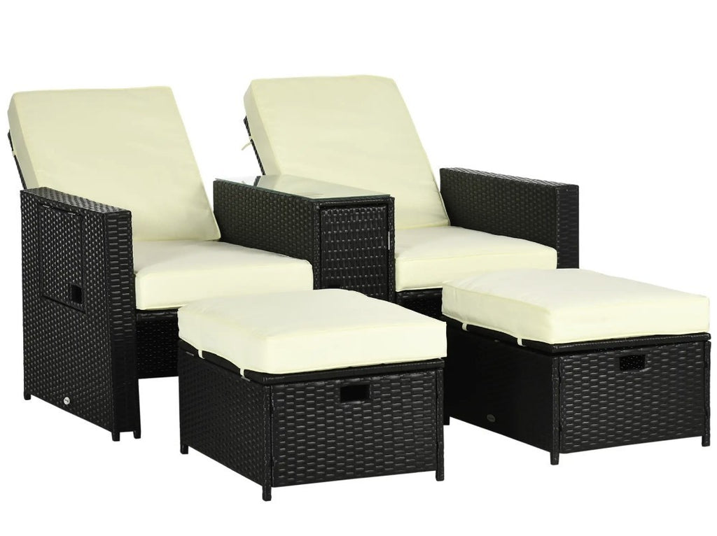 5-Piece PE Rattan Garden Sofa Set – Black with Beige Cushions
