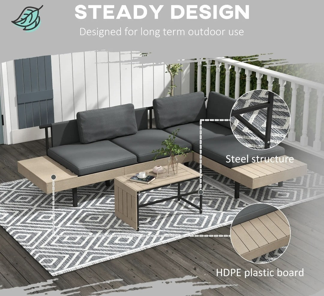 3-Piece L-Shaped Garden Sofa Set with Coffee Table – Grey
