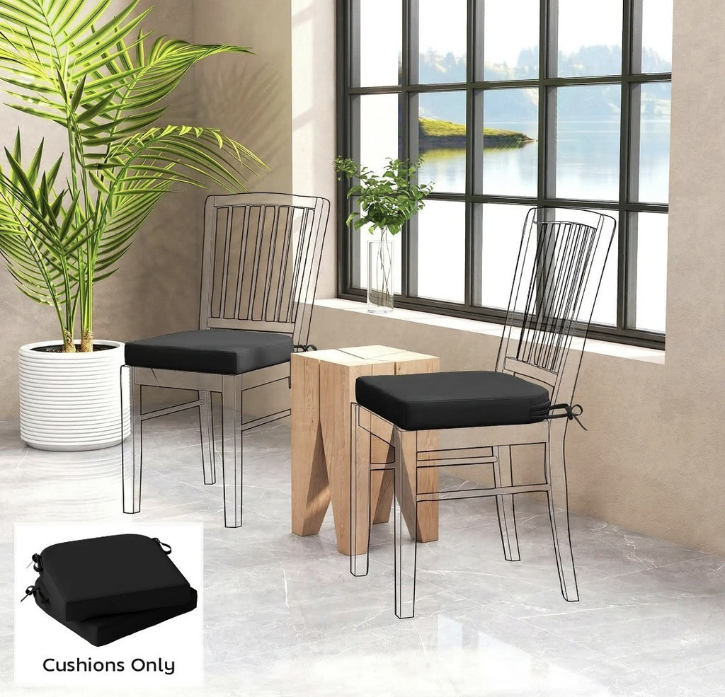 Garden Chair Seat Cushions | Set of 2 | 7cm Foam | Water-Resistant | Black