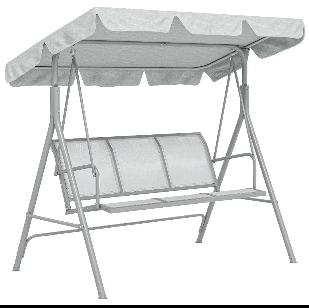3-Seater Garden Swing Chair with Canopy – Light Grey