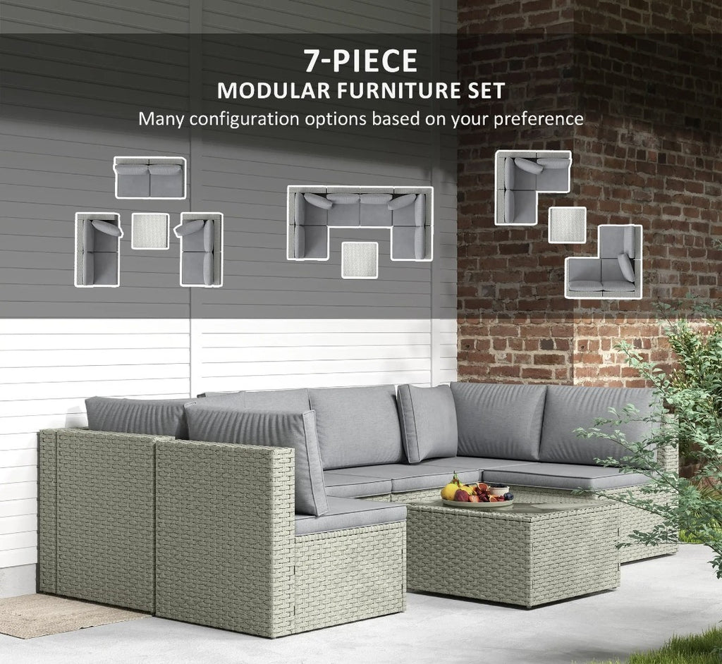 7-Piece Modular Rattan Garden Set | Light Brown Outdoor Patio Furniture
