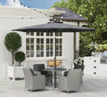 4-Seater Rattan Dining Set with Parasol & Cushions – Light Grey
