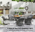 7-Piece Rattan Garden Dining Set – Light Grey | 6-Seater with Tempered Glass & Parasol Hole