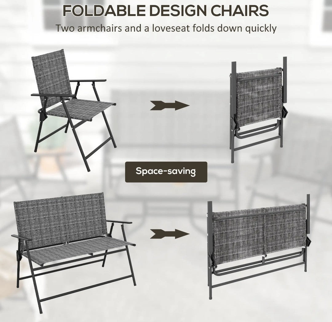 4-Piece Metal Garden Sofa Set with Glass Table – Grey
