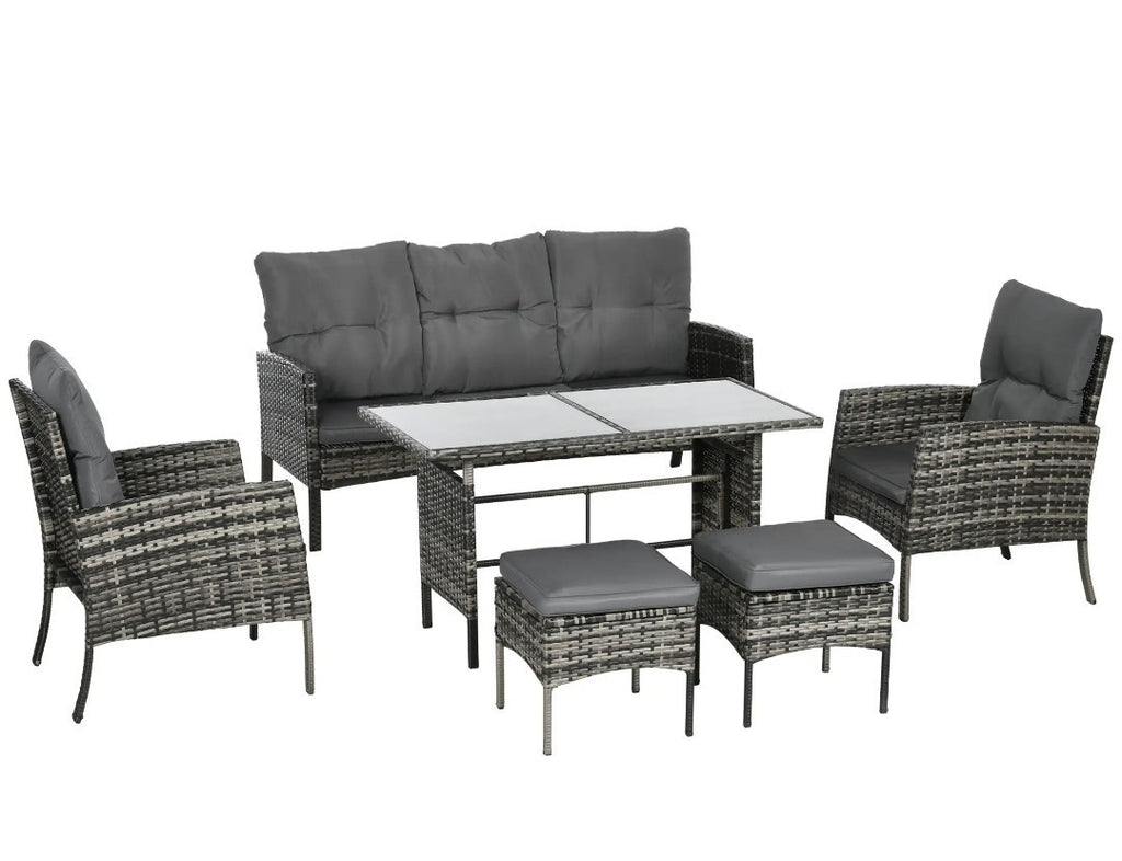 5-Seater Rattan Garden Sofa Set | 2 Armchairs & 3-Seater Wicker Sofa – Mix Grey