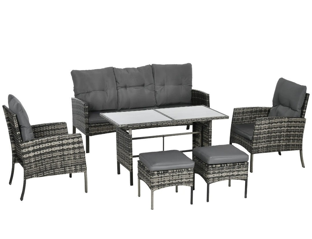5-Seater Rattan Garden Sofa Set | 2 Armchairs & 3-Seater Wicker Sofa – Mix Grey