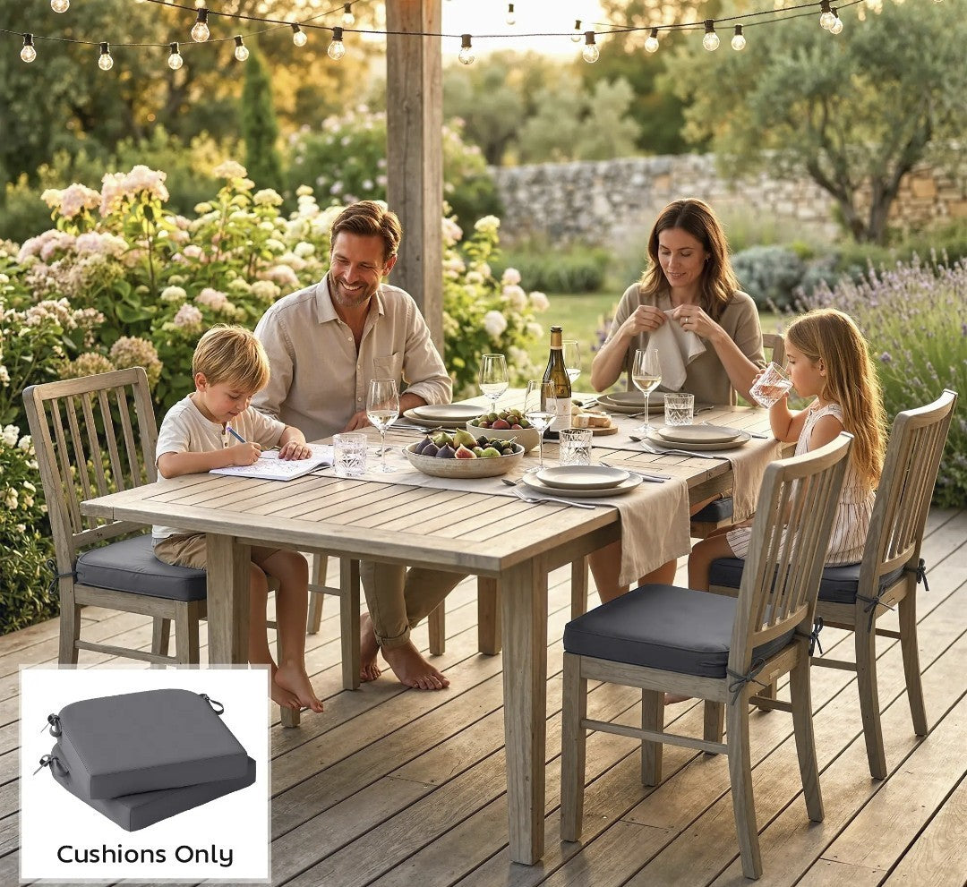 Garden Chair Seat Cushions | Set of 2 | 7cm Foam | Water-Resistant | Dark Grey