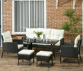 5-Seater Rattan Garden Sofa Set | 2 Armchairs & 3-Seater Wicker Sofa – Black & Cream