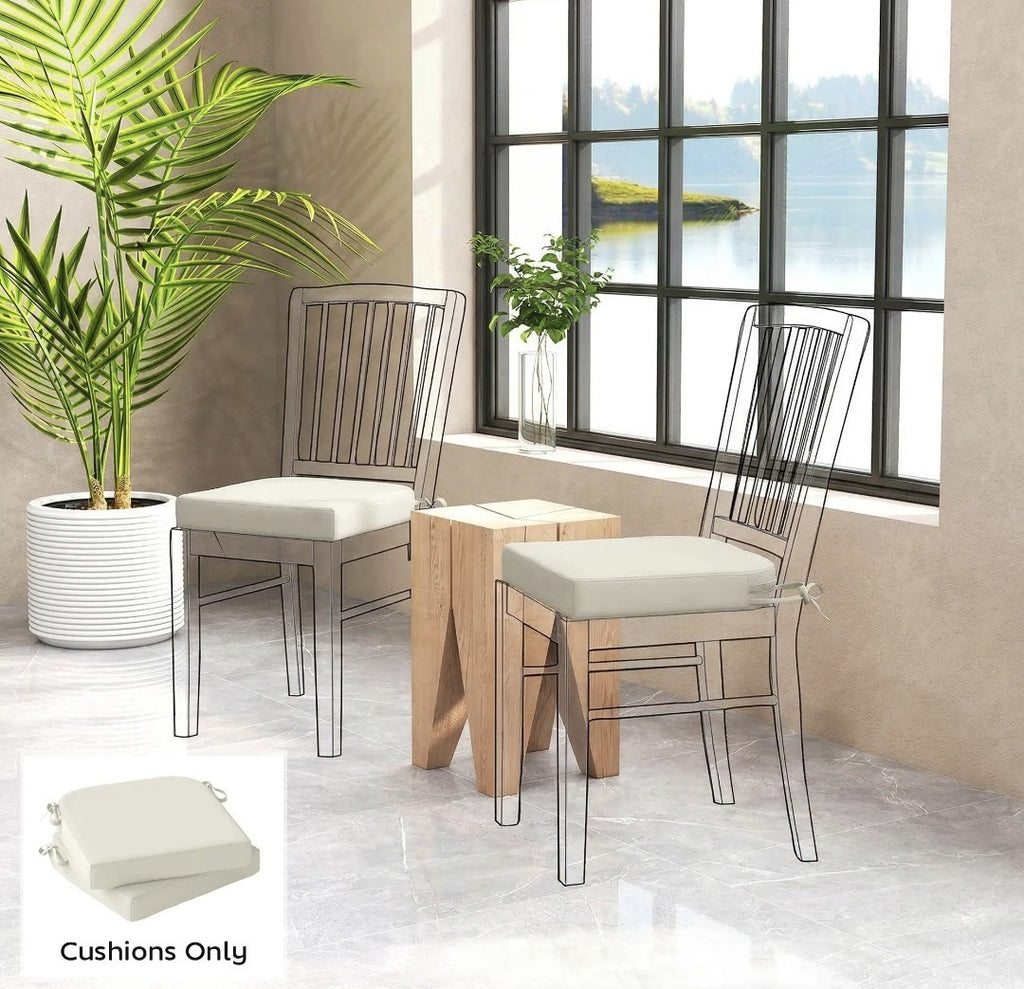 Garden Chair Seat Cushions | Set of 2 | 7cm Foam | Water-Resistant | Cream White