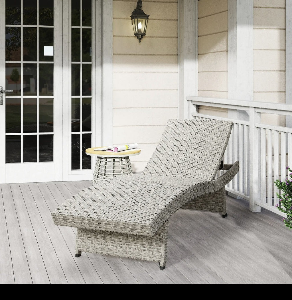 PE Rattan Sun Lounger – Grey | 4-Level Adjustable Recliner