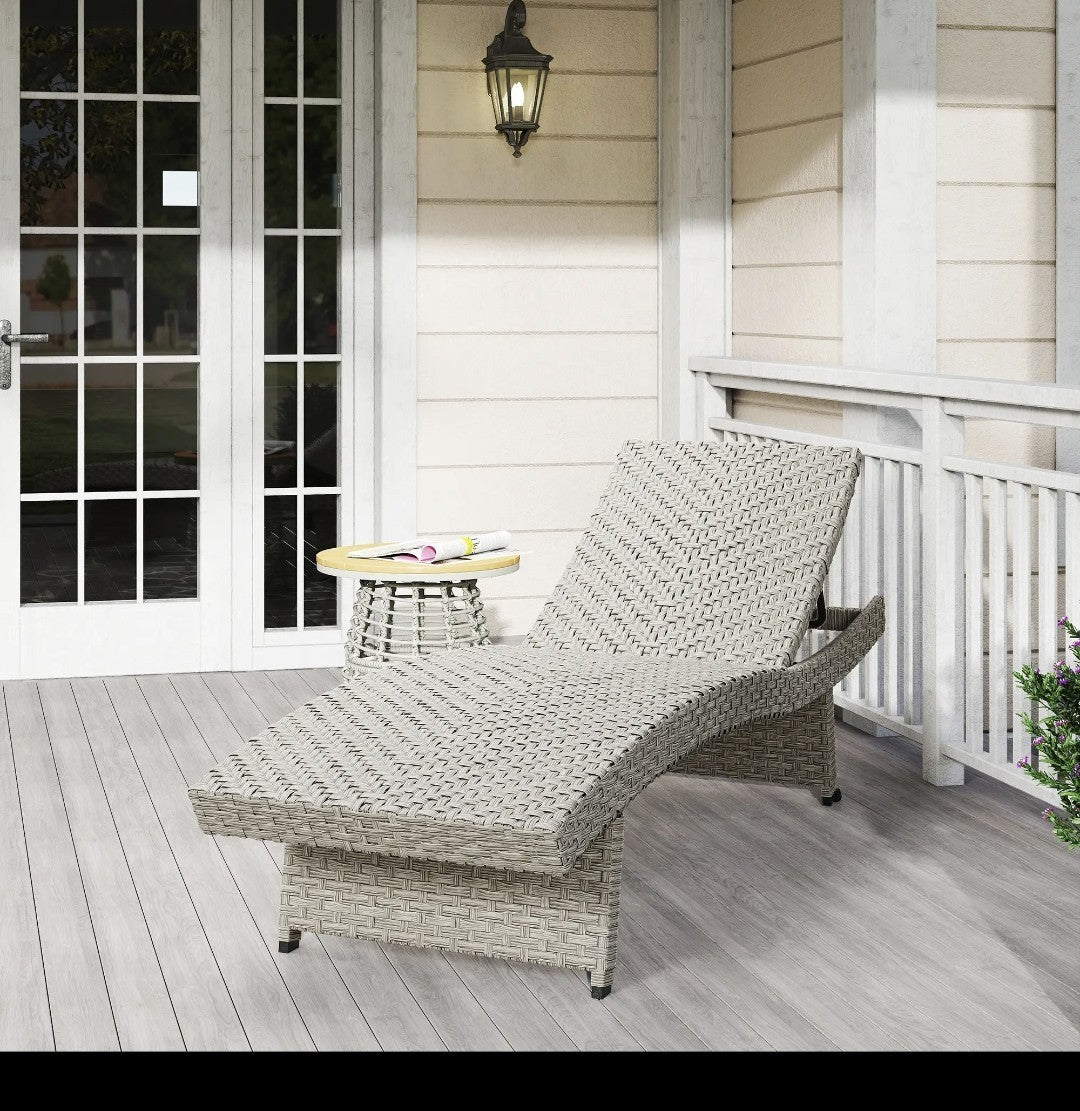 PE Rattan Sun Lounger – Grey | 4-Level Adjustable Recliner
