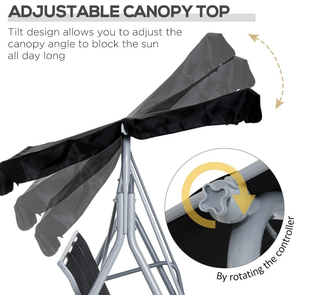 3-Seater Garden Swing Chair with Canopy – Black