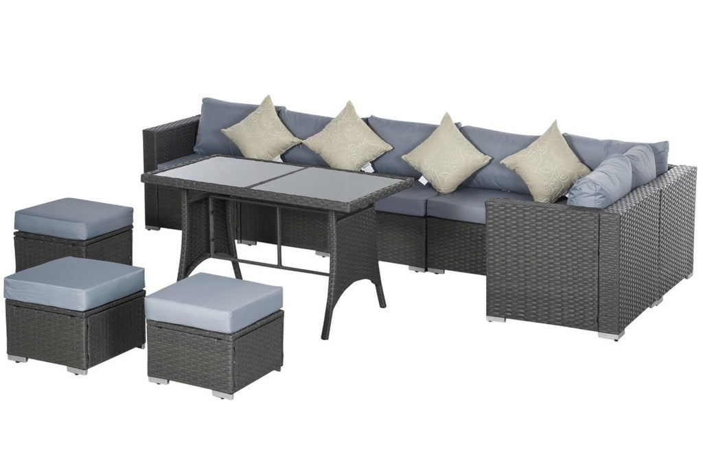 9-Seater Rattan Corner Dining & Sofa Set | 10-Piece Outdoor Garden Furniture