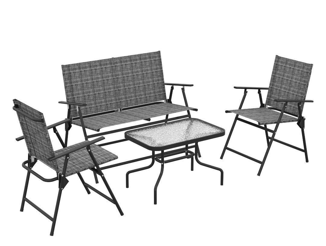 4-Piece Metal Garden Sofa Set with Glass Table – Grey