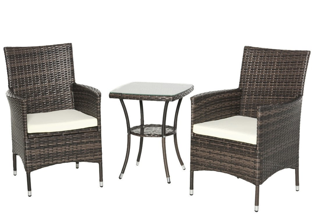3-Piece Rattan Garden Bistro Set with 2-Tier Table | Brown