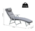 Steel Frame Padded Garden Sun Lounger with Pillow – Grey | 7-Position Recliner