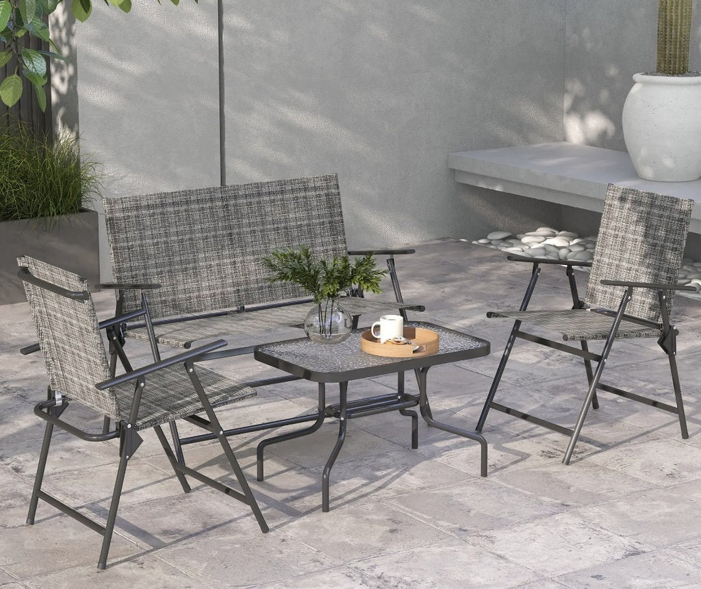 4-Piece Metal Garden Sofa Set | Foldable Patio Furniture, Grey