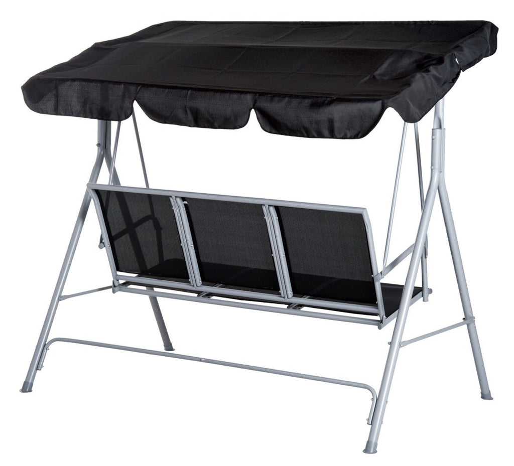 3-Seater Garden Swing Chair with Canopy – Black