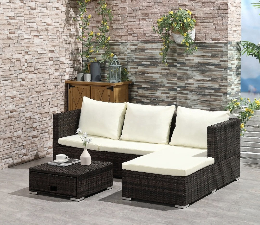 3-Piece Garden Sofa Set with Reclining Sofa & Storage Coffee Table – Brown | FSC Certified