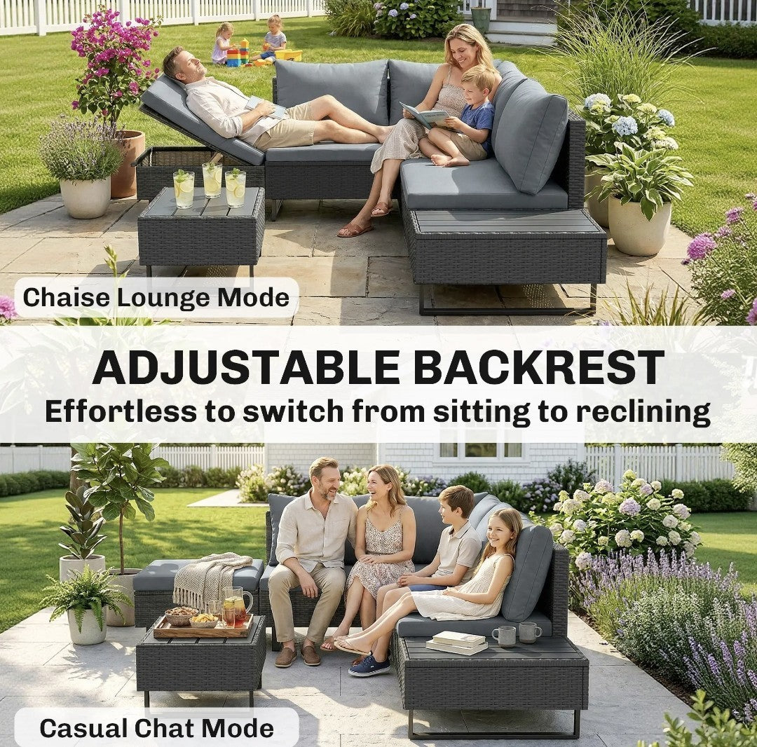 L-Shaped Rattan Garden Corner Sofa Set | Outdoor Furniture, Dark Grey