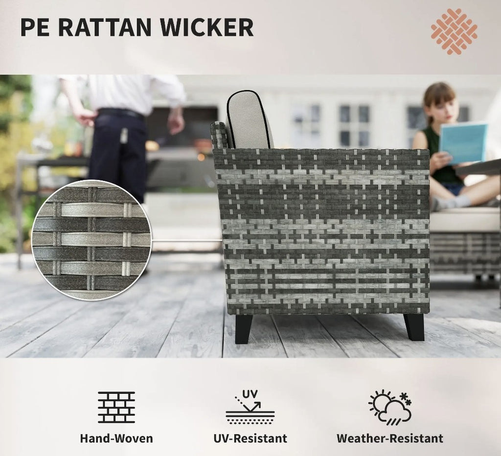 5-Piece Rattan Garden Sofa Set with Gas Fire Pit Table – Grey