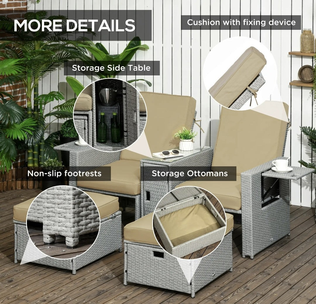 5-Piece PE Rattan Garden Sofa Set | Wicker Outdoor Furniture with Cushions | Khaki