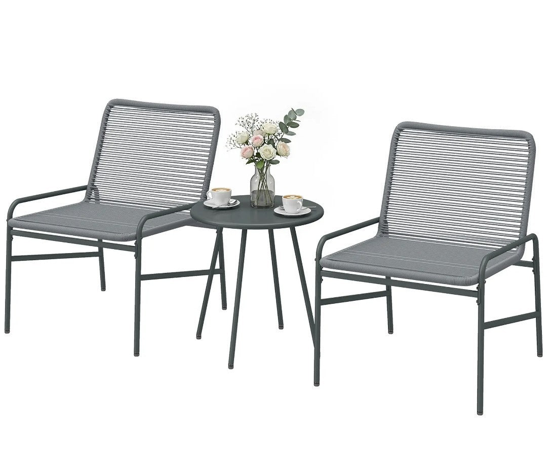 3-Piece Rattan Bistro Set | 2 Chairs & Round Coffee Table, Outdoor Garden