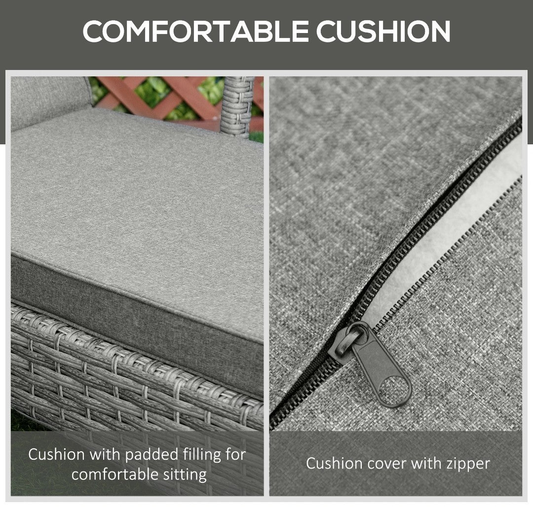 Rattan Sun Lounger Set for 2 – Mixed Grey with Cushions | 4-Position Recliner
